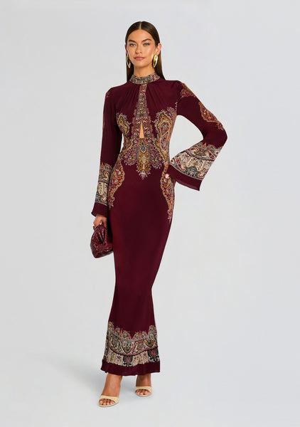 Hemant and Nandita Long Dress in Burgundy