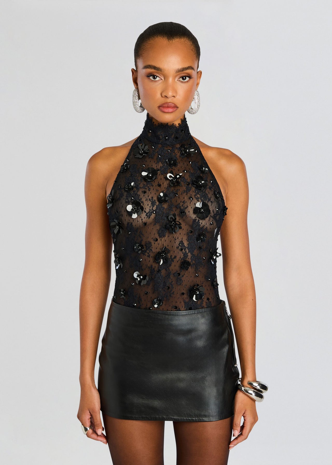 retrofete Saga Lace Bodysuit in Black - size L