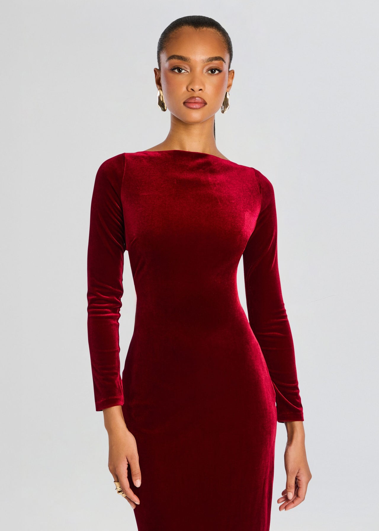 sachin and babi light blue dress Happy Clothing Velvet V-Neck Petal Strapless Velvet Midi Dress in Red main image 0