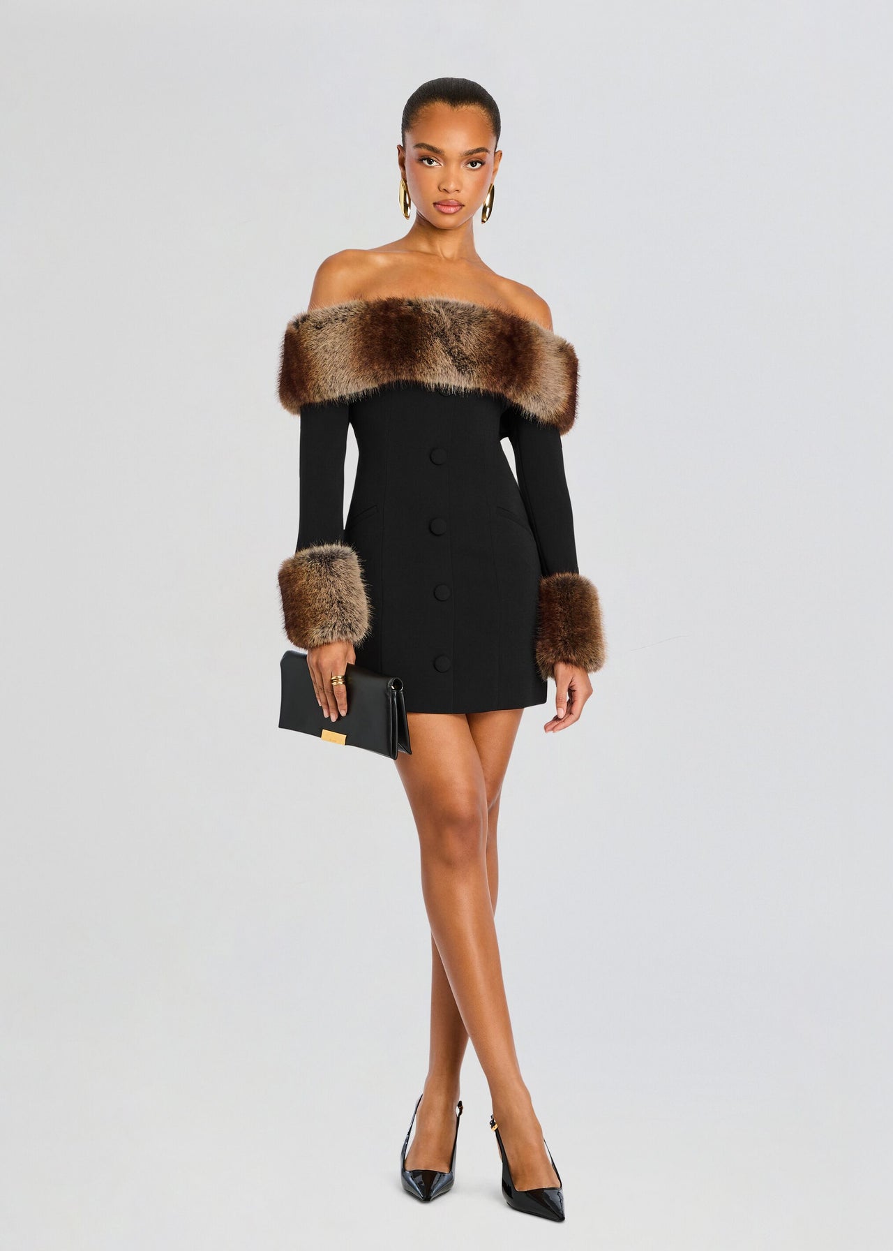 retrofte Women's Elspeth Faux Fur Dress - Black - Mini dresses retrofte Women's Elspeth Faux Fur Dress - Black - Mini dresses