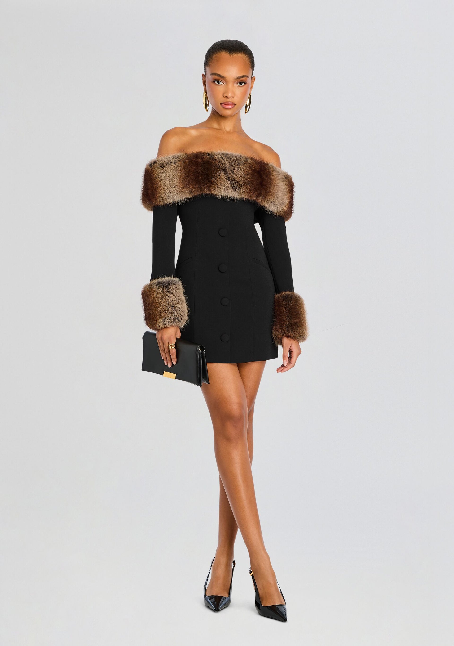 retroféte Women's Elspeth Faux Fur Dress - Black