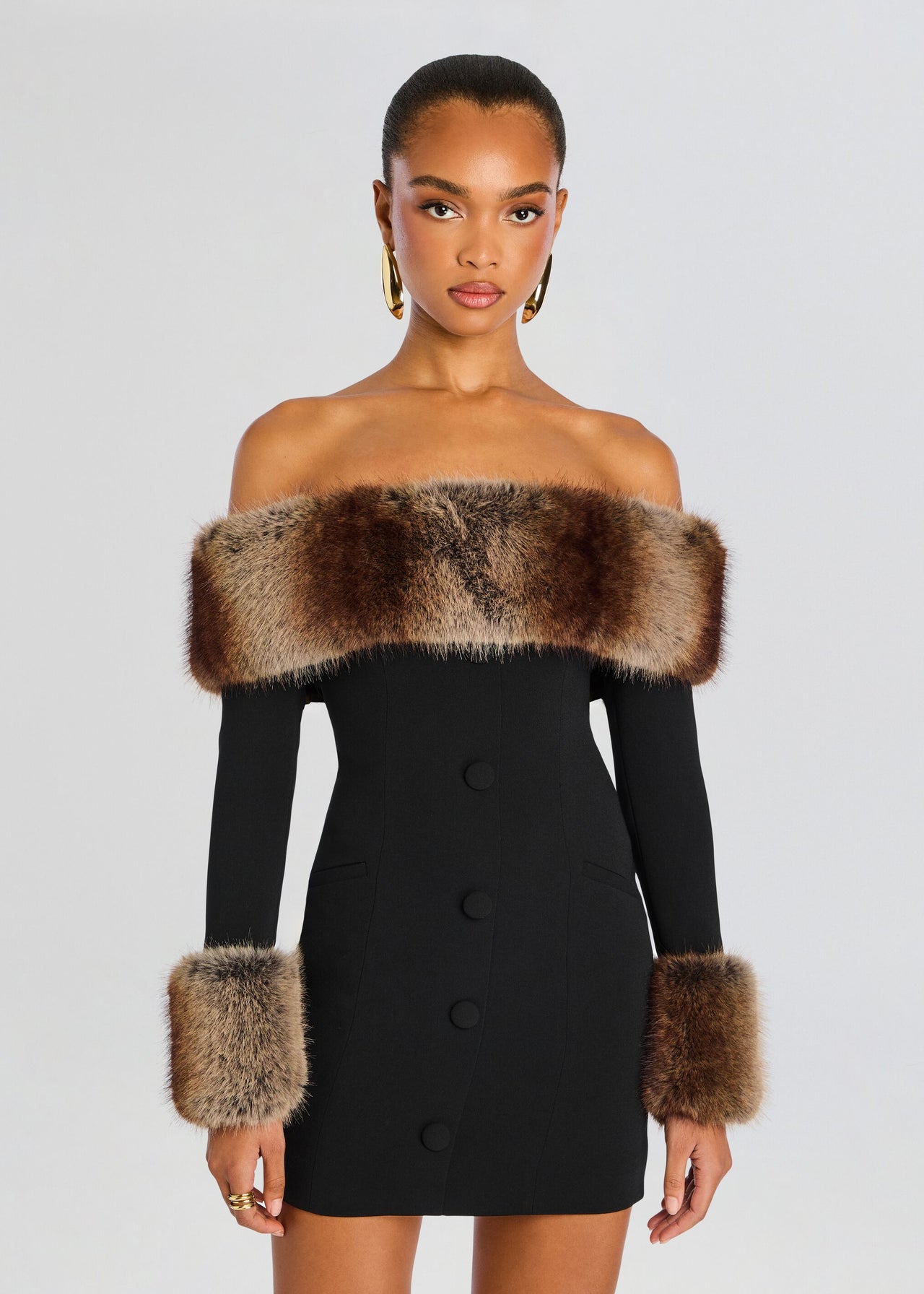 retroféte Women's Elspeth Faux Fur Dress - Black