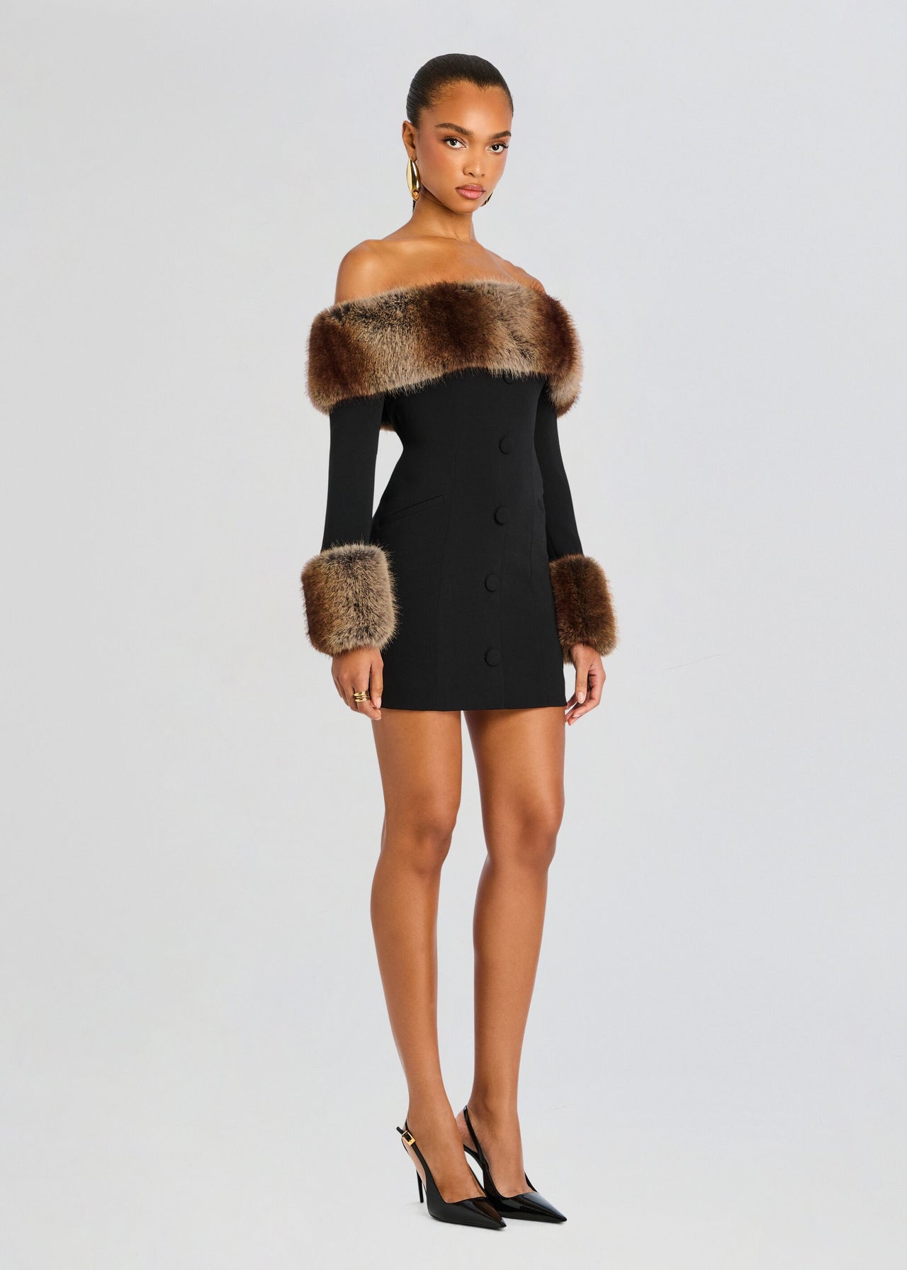 retrofte Women's Elspeth Faux Fur Dress - Black - Mini dresses retrofte Women's Elspeth Faux Fur Dress - Black - Mini dresses