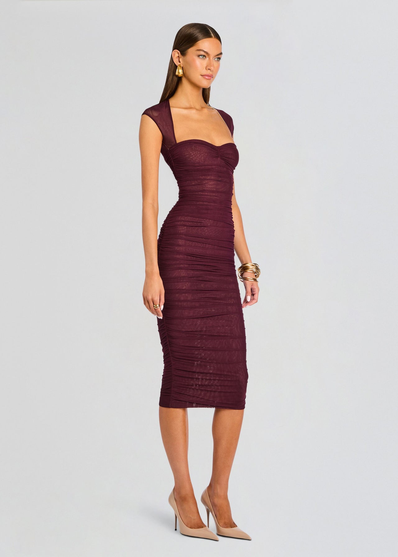 SEROYA Kylie Midi Dress in Burgundy
