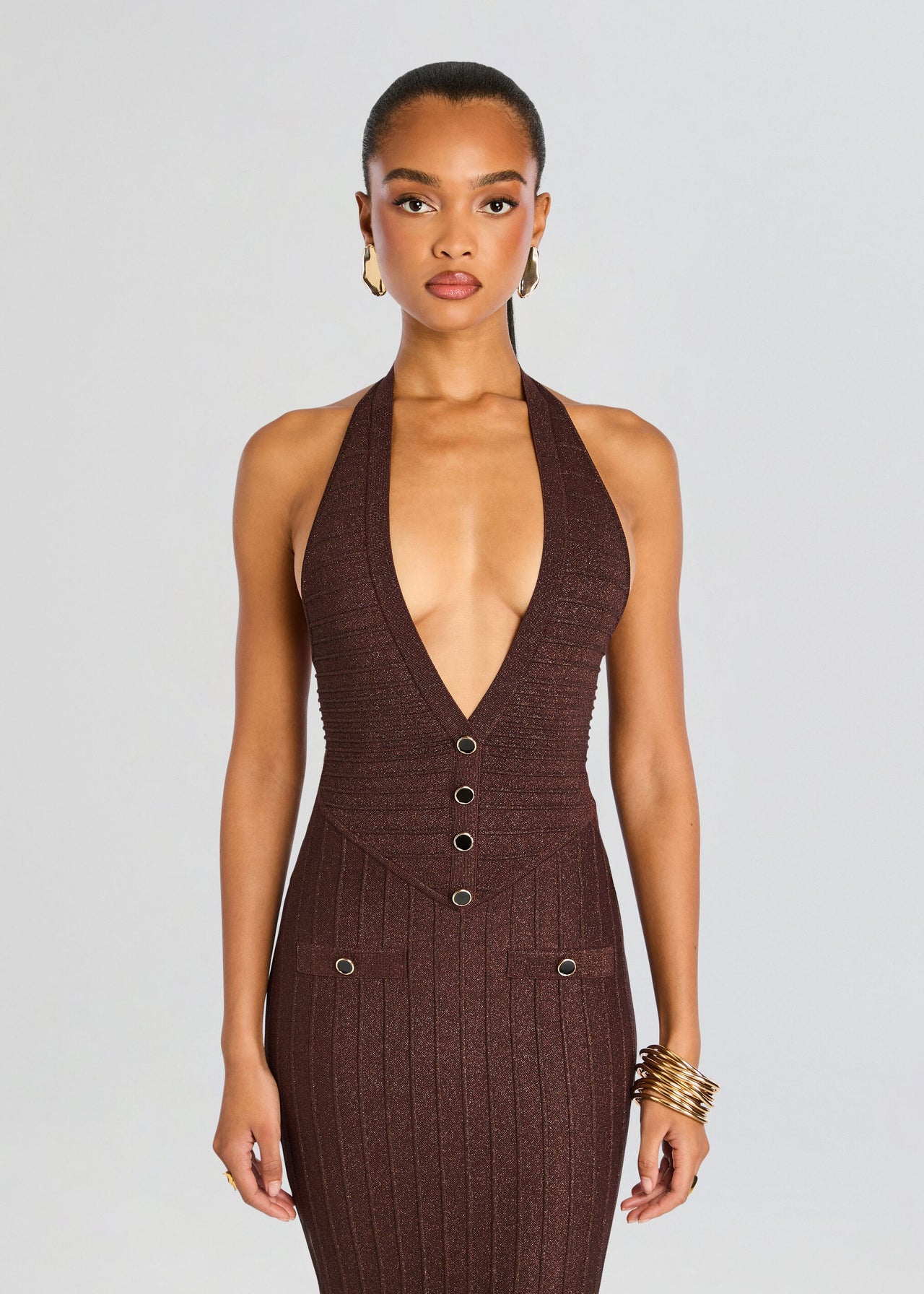 retrofte Women's Marilina Metallic Knit Dress - Brown - Casual dresses