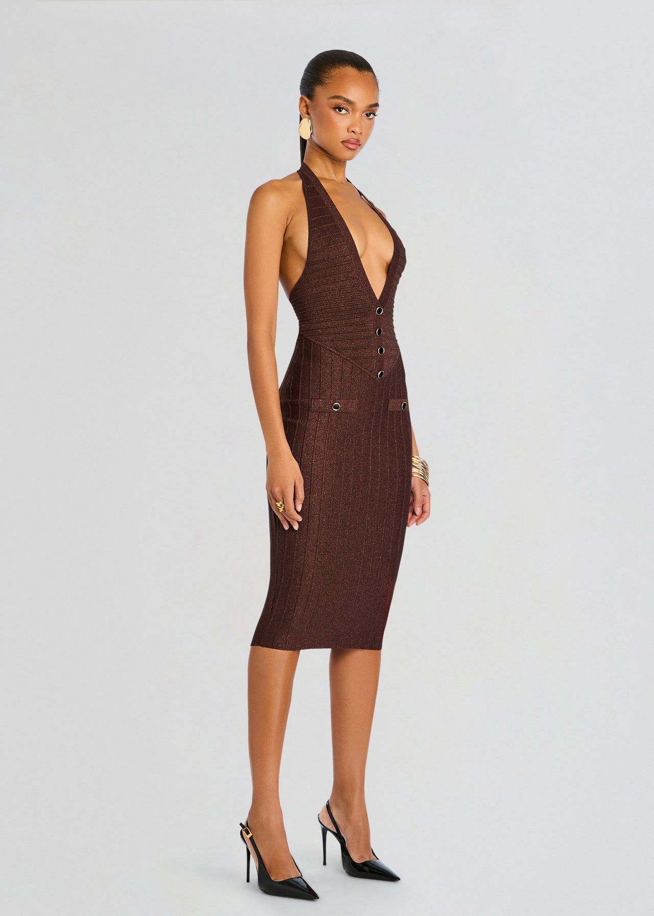 Marilina Metallic Knit Dress – Retrofete