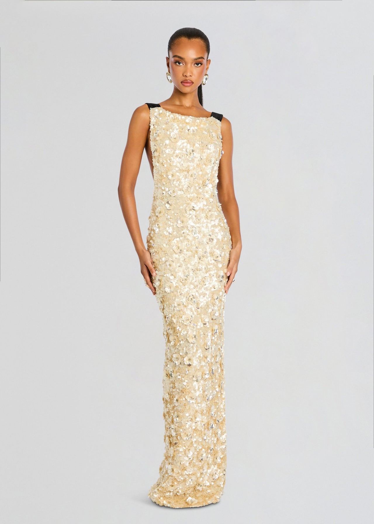 slim fit dress slacks HALEIA Gold Sequined Puff Sleeve Mini Dress in Ecru main image 1