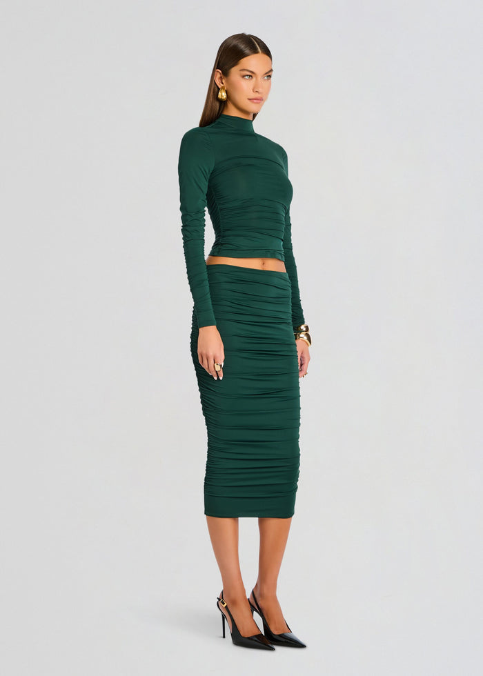 Darcy Mid Rise Ruched Midi Skirt media 3 of 5