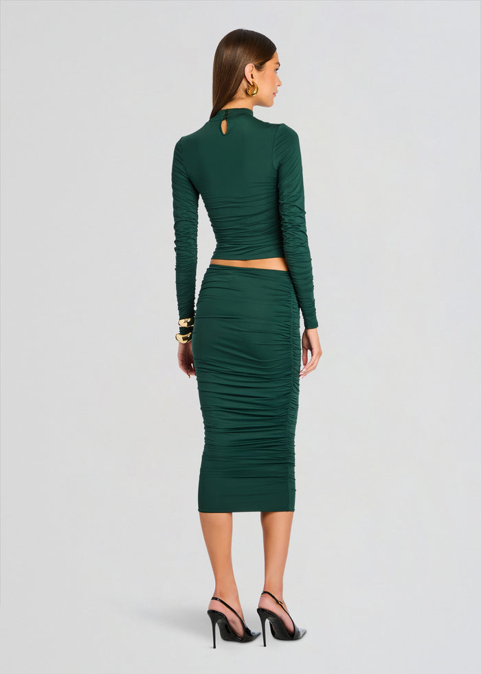 Darcy Mid Rise Ruched Midi Skirt media 4 of 5