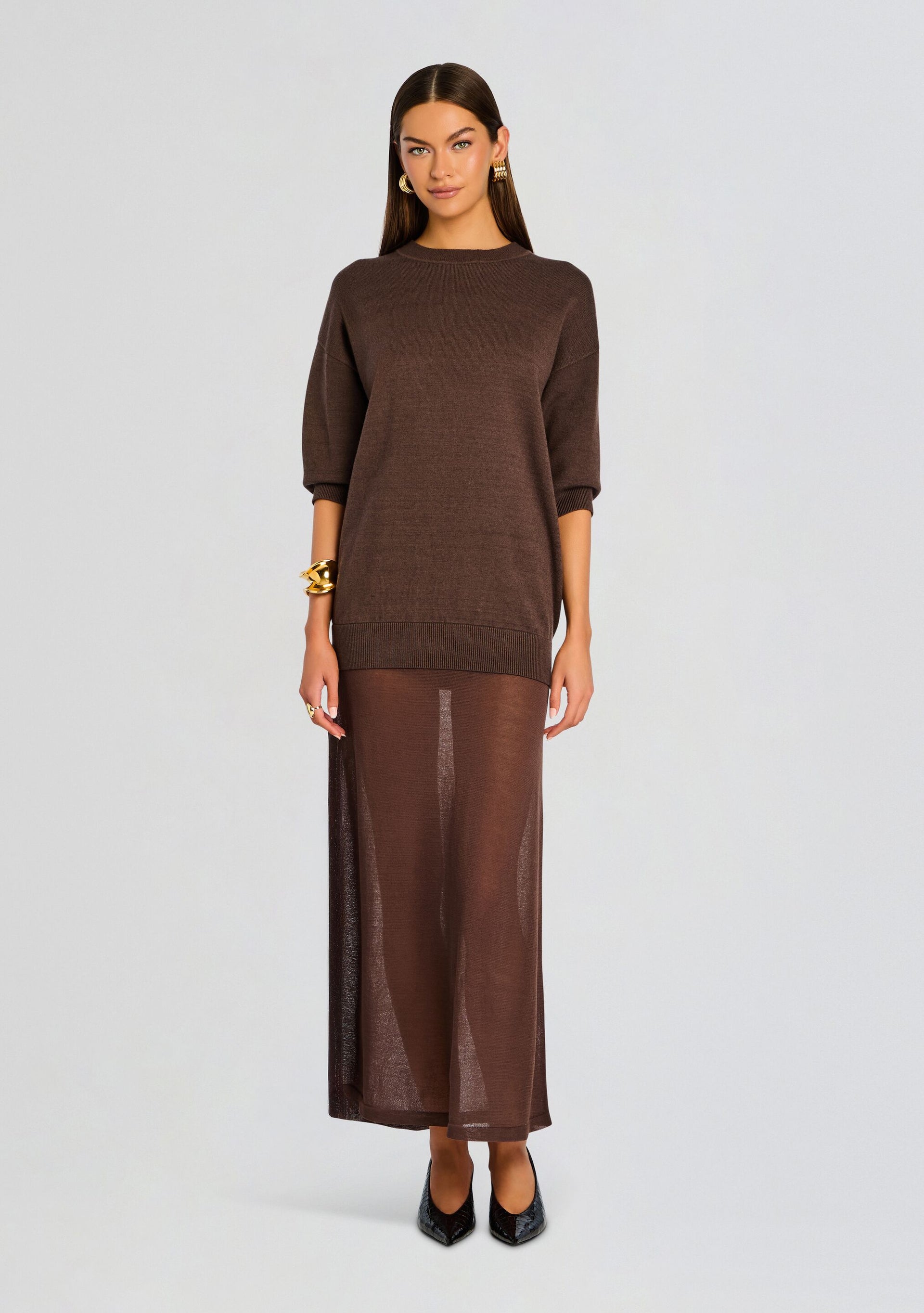 maxi brown sweater dress Long Sweater Dress Light Brown main image 1