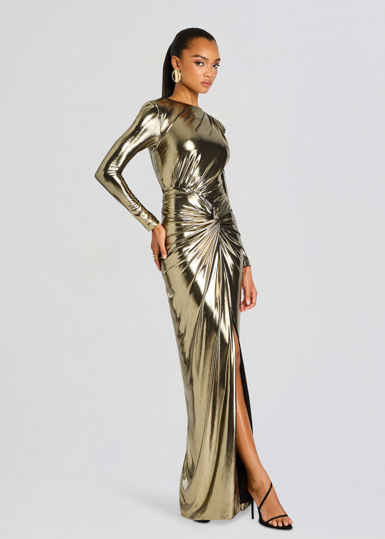 Retrofete Fenella Metallic Long-Sleeve Twist Dress, Women's, S, Cocktail & Party Wedding Guest Dresses Long-Sleeve Dresses