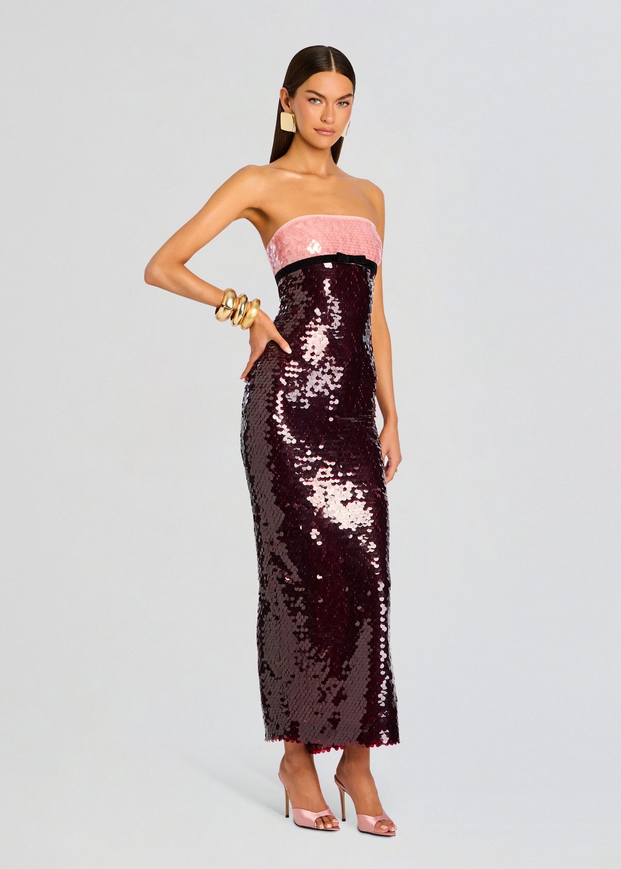 ankle length sequin dress retroféte Women's Lirael - White sequin dress long gown Simple Chiffon Backless Deep ShopSimon catching silhouette Material:Gold/Pink Amethyst