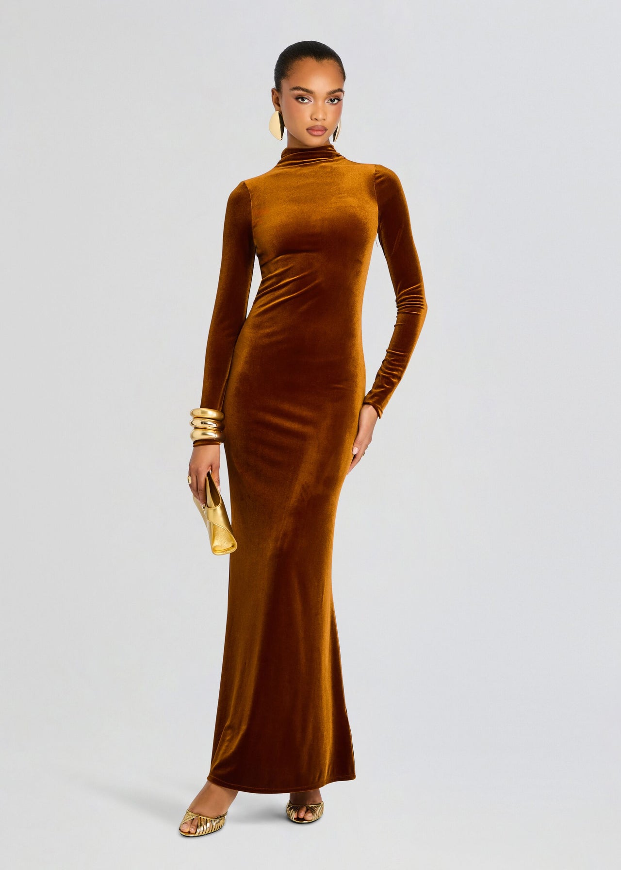 fitted lace wedding dress Viola Velvet Maxi Dress Marigold / XXS fitted lace wedding dress Viola Velvet Maxi Dress Marigold / XXS