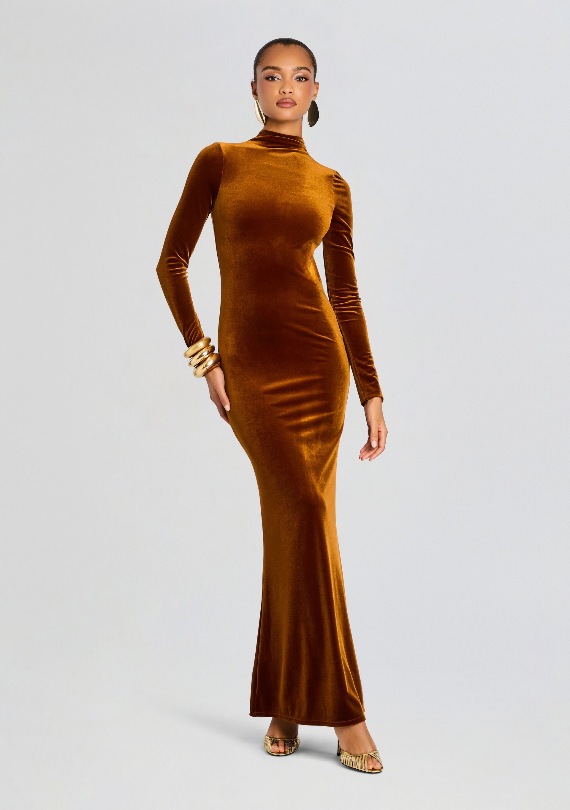 knee length dresses for ladies Viola Brown Long Sleeve Mini Dress - US 10