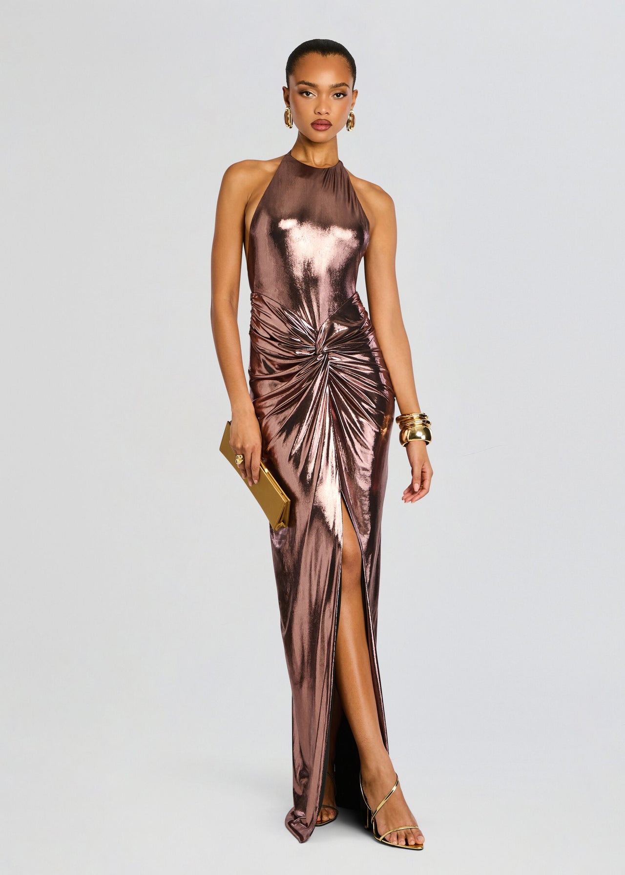 slim fit dress slacks Mermaid Halter Rose Gold Prom Dress main image 1