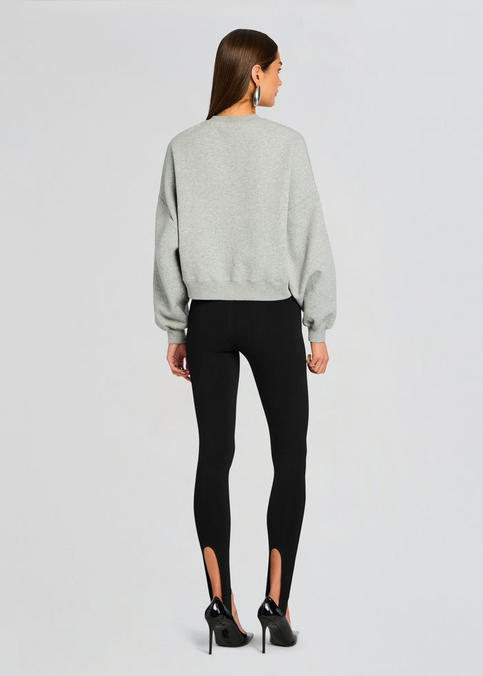 Back view of a light grey Taley Sweatshirt with oversized sleeves and a cropped ribbed hem media 4 of 5