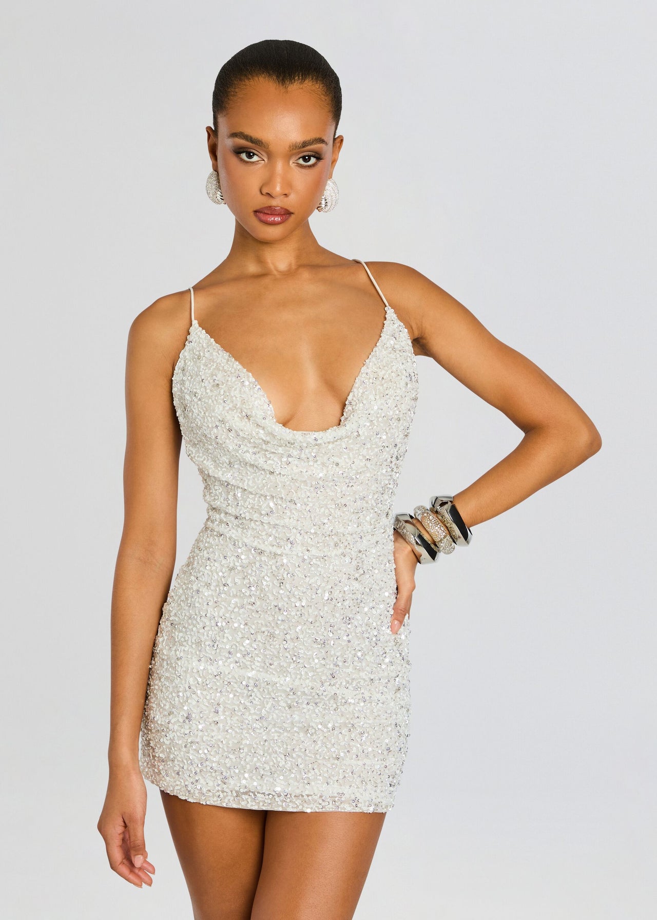 minuet sequin dress Kiara Rhinestone Strap Sequin Gown with Slit