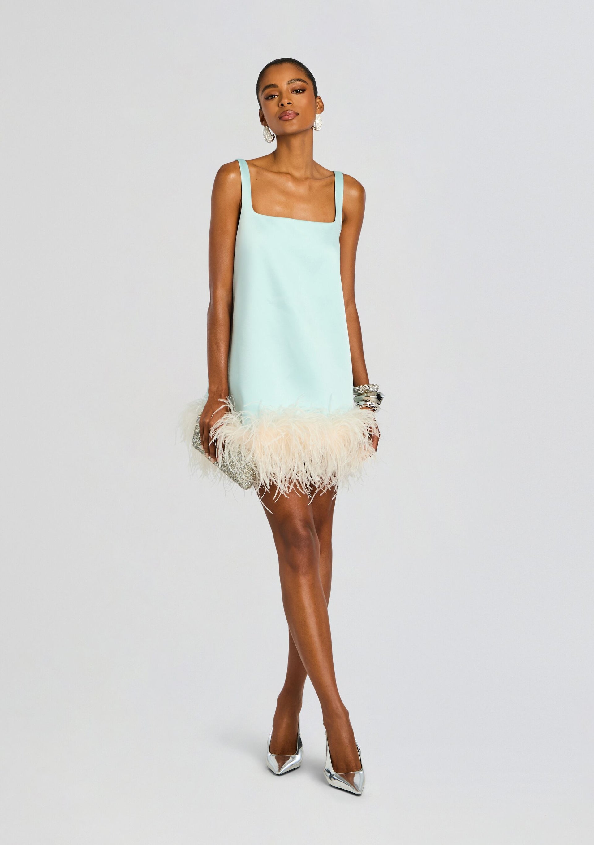 holiday dress with feathers retrofete Ragna Dress in Baby Blue