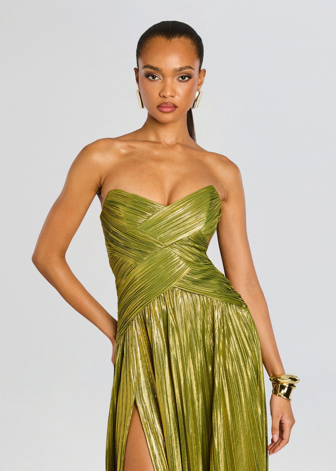 gold dress color test Gold Pleated Foil Dress With Embellishments – Kangana Trehan