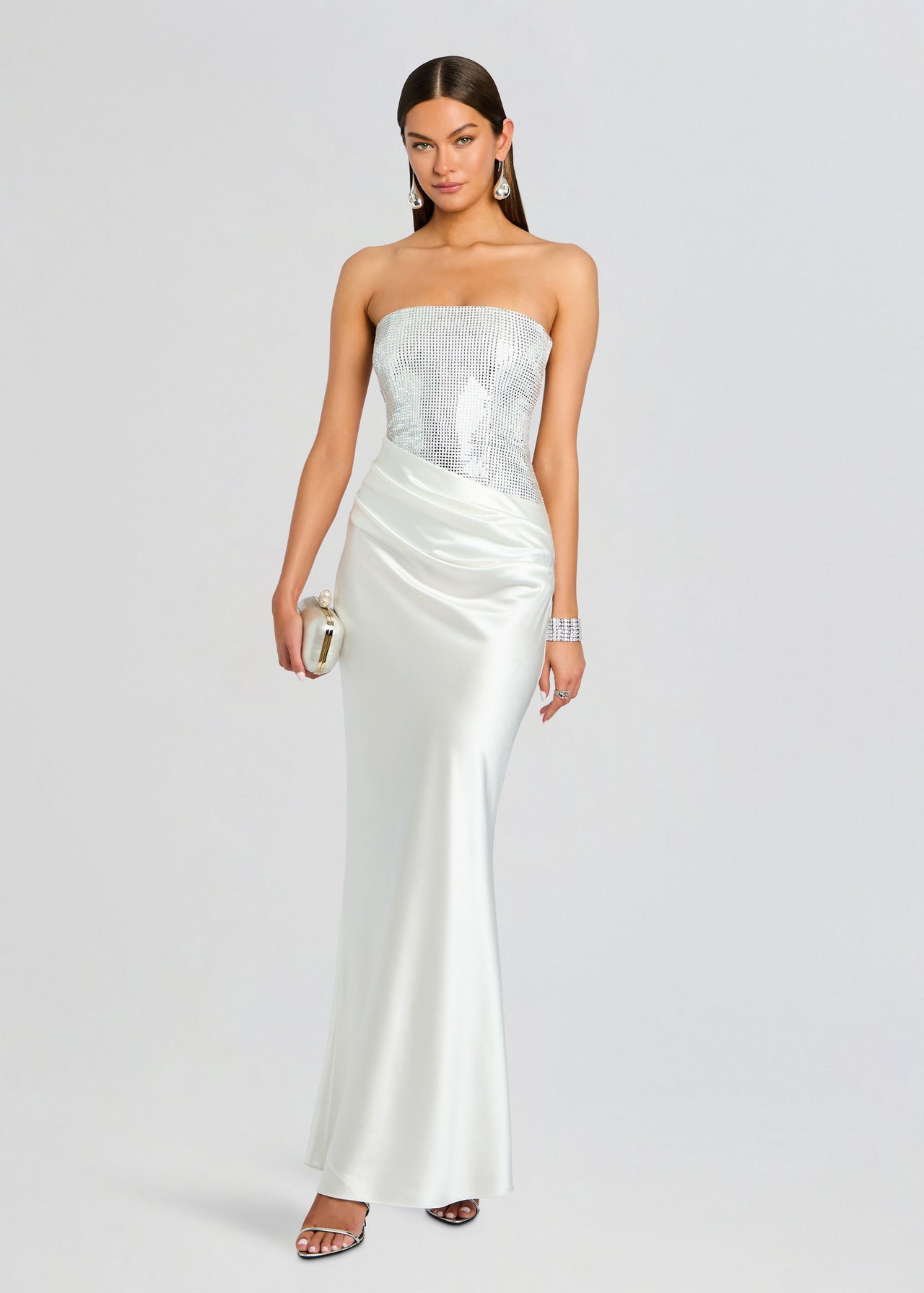 retrofete Alexandra Dress in Metallic Silver,White