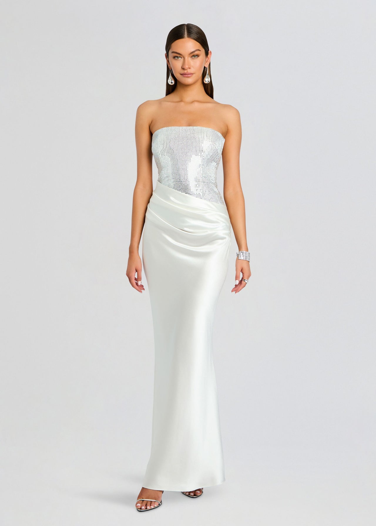 retrofete Alexandra Dress in Metallic Silver,White