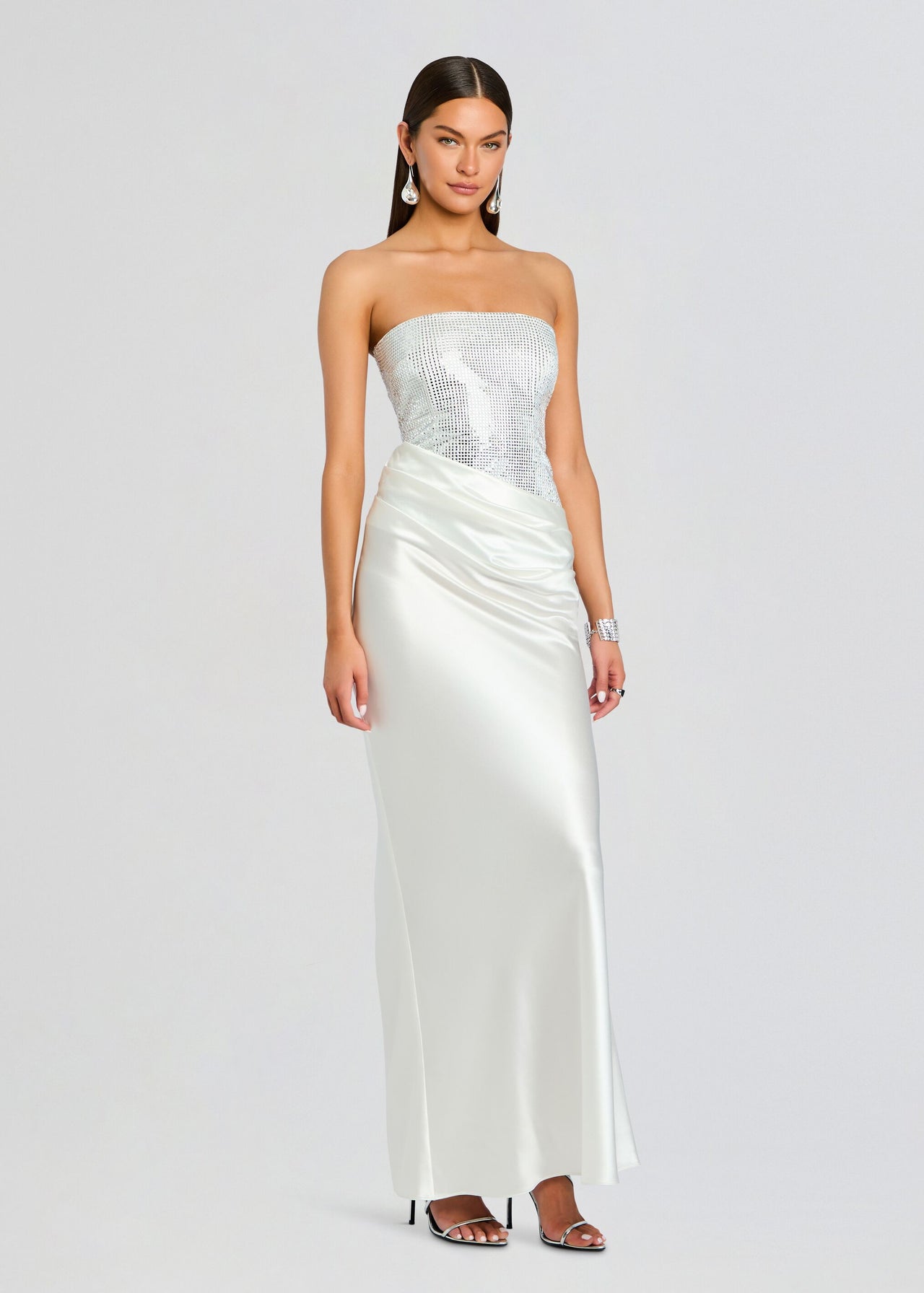 retrofete Alexandra Dress in Metallic Silver,White