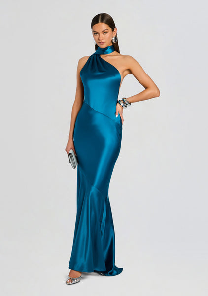 teal satin dress retroféte Women's Kelsa - Blue a sultry V Online Dresses Store Elevate your style with Cuff:Classic French