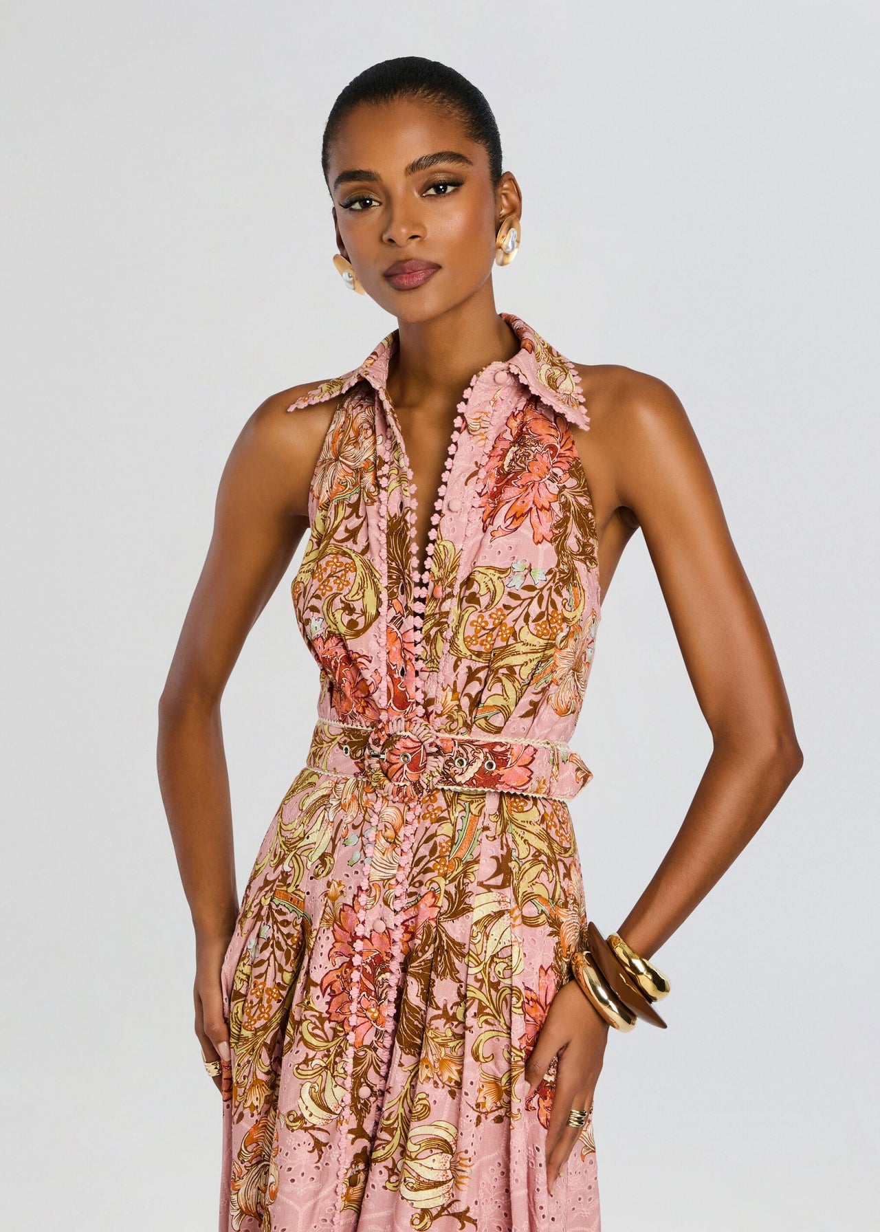Hemant and Nandita Sula Long Shirt Dress With Buckle Belt in Dusty Pink Dusty Pink / S