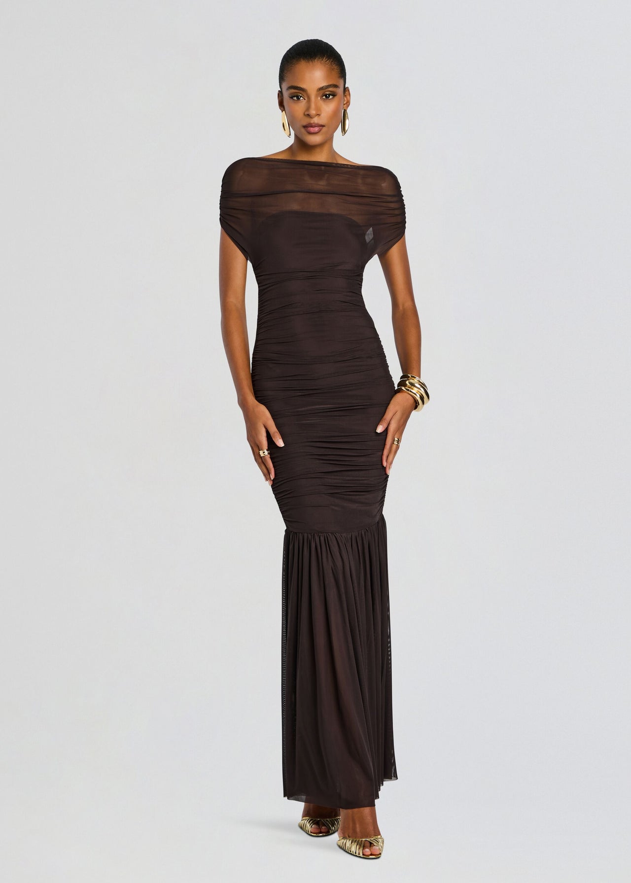green emerald velvet dress Noelle Crystal Embellished Mesh Maxi Dress  Mara Blak