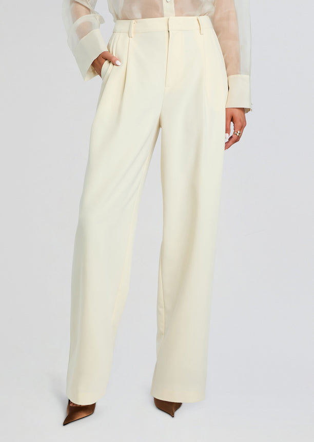 Ivory Sonya Pant with high waist belt loops and tailored wide legs.