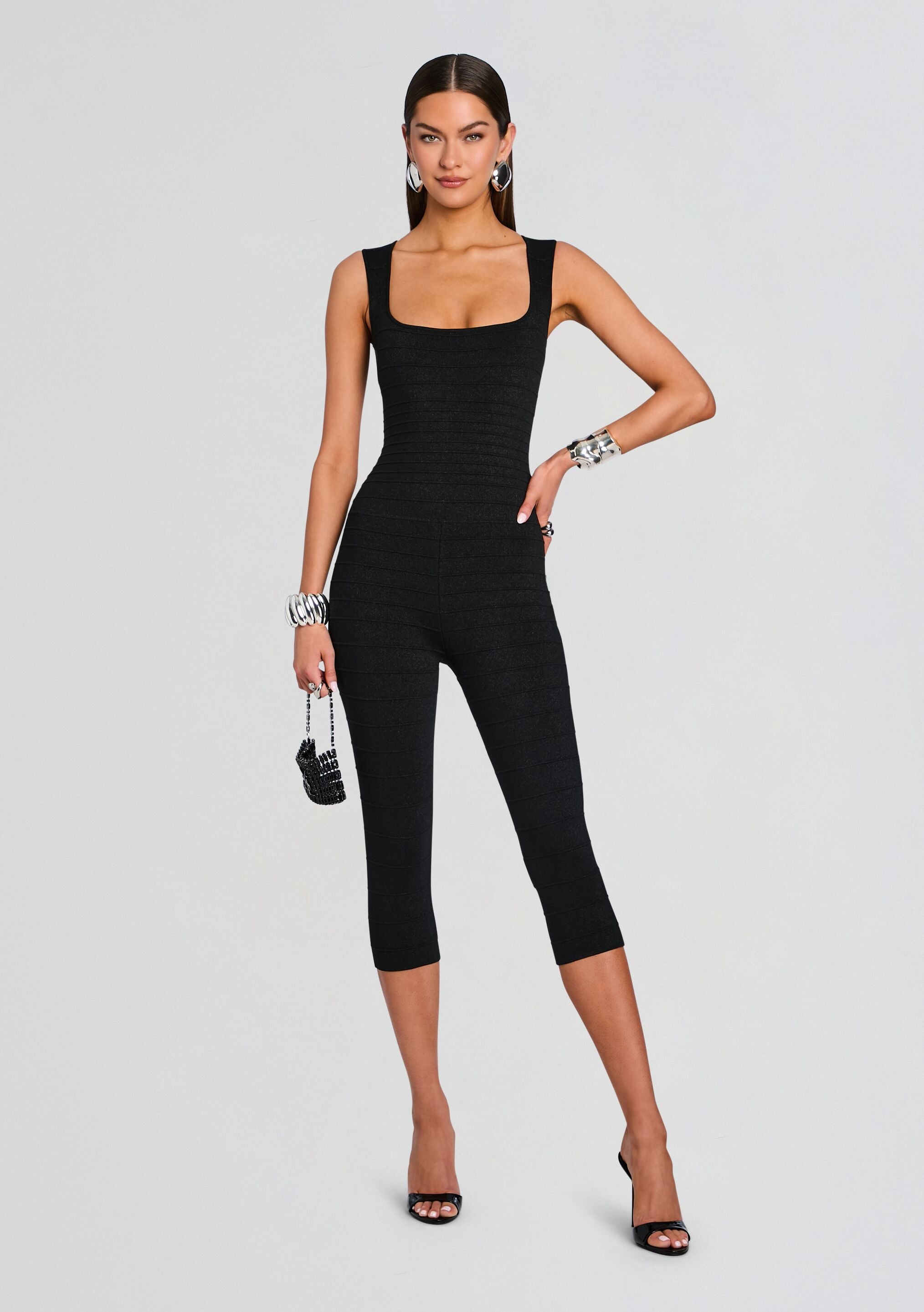Leana Metallic Bandage Knit Jumpsuit – Retrofete