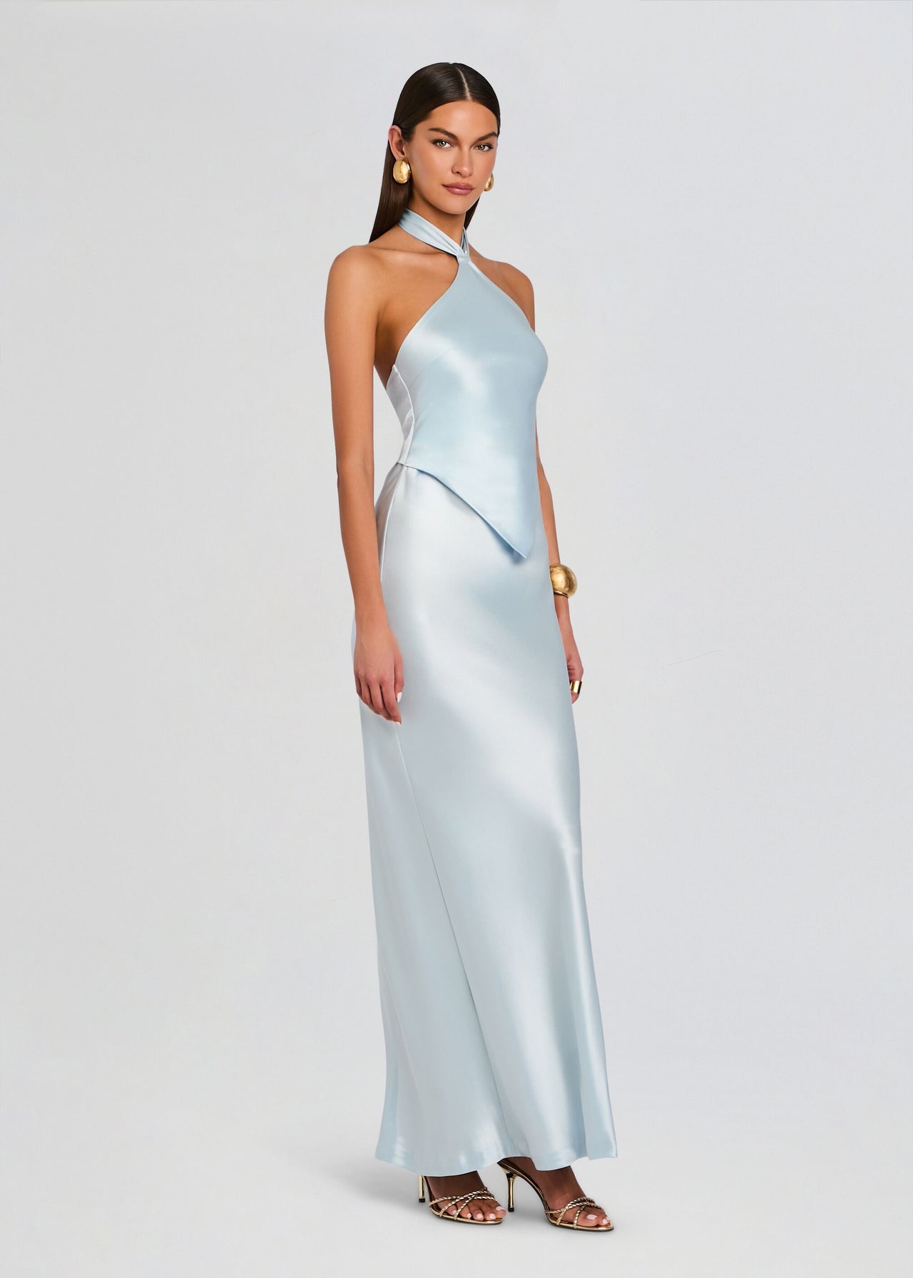 retrofete ester satin halter dress retrofete Ester Dress in Baby Blue