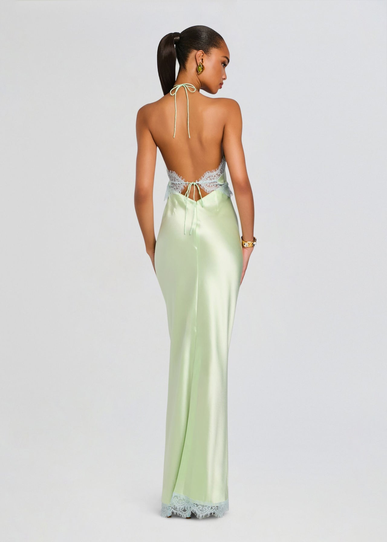 slim fit dress slacks Carmen' Satin cowl gown Pistachio – Confetti main image 0