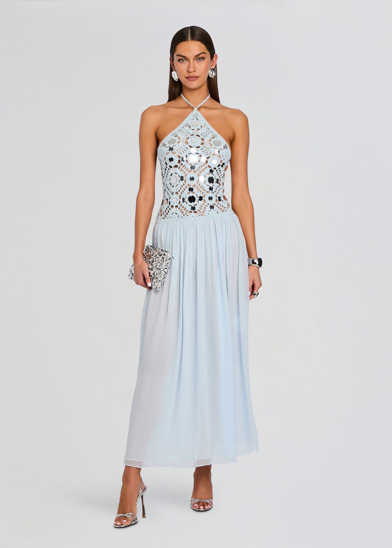 retrofete crochet dress retrofete Odetta Crochet Dress in Baby Blue