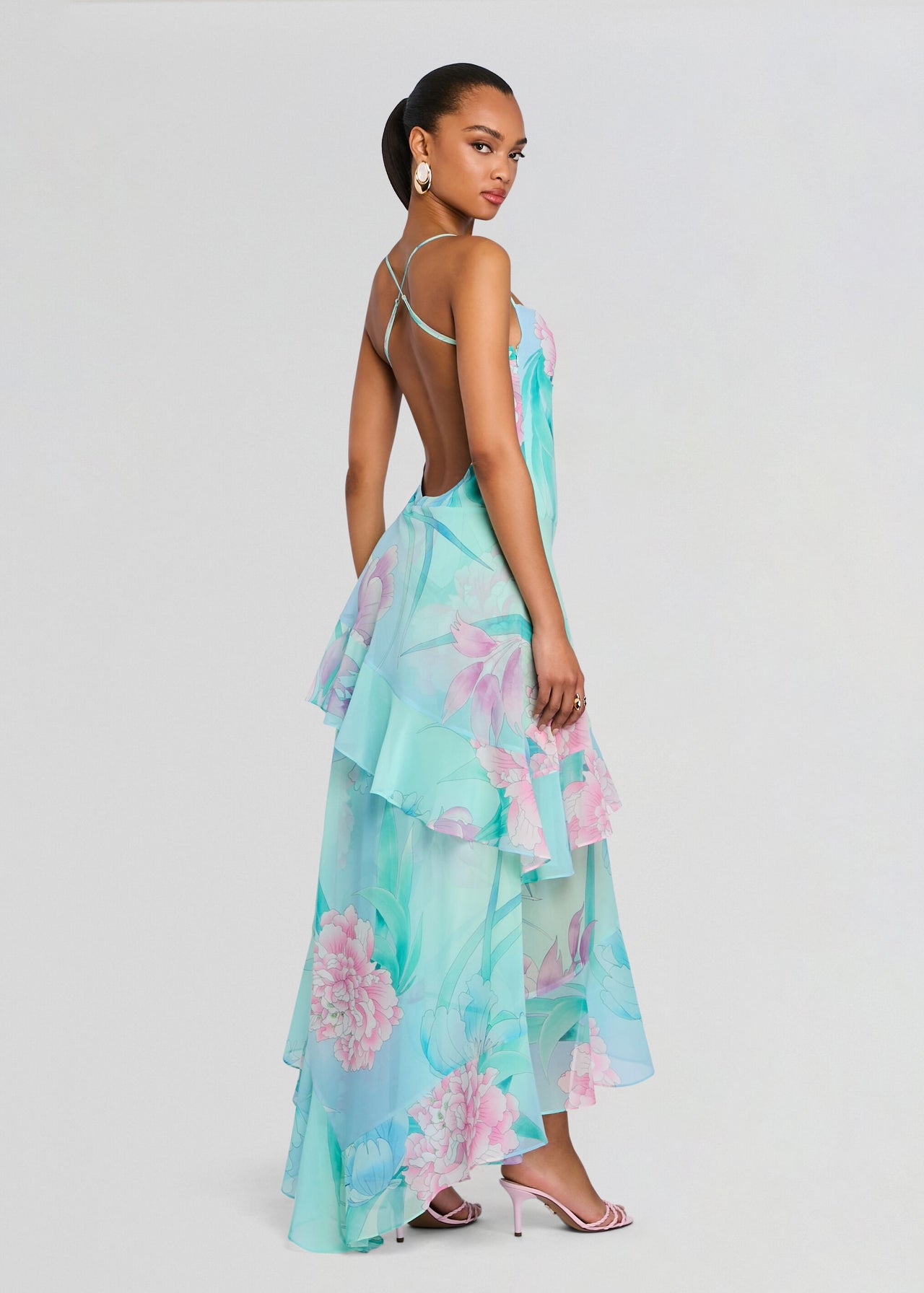 open lace back dress Malakhai Chiffon Halter Maxi Dress / Pastel Green | Meshki
