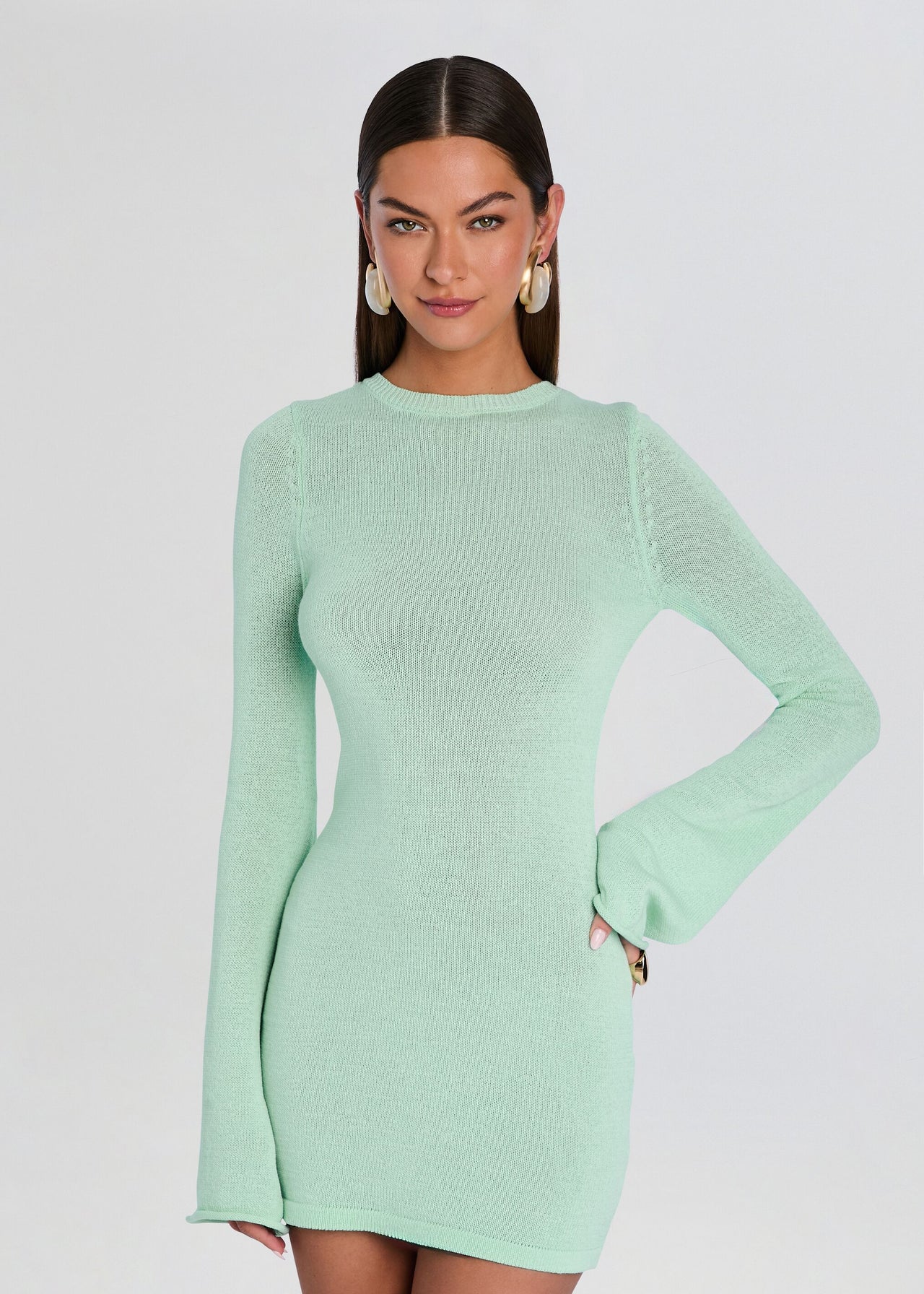 SEROYA Bec Knit Mini Dress in Mint