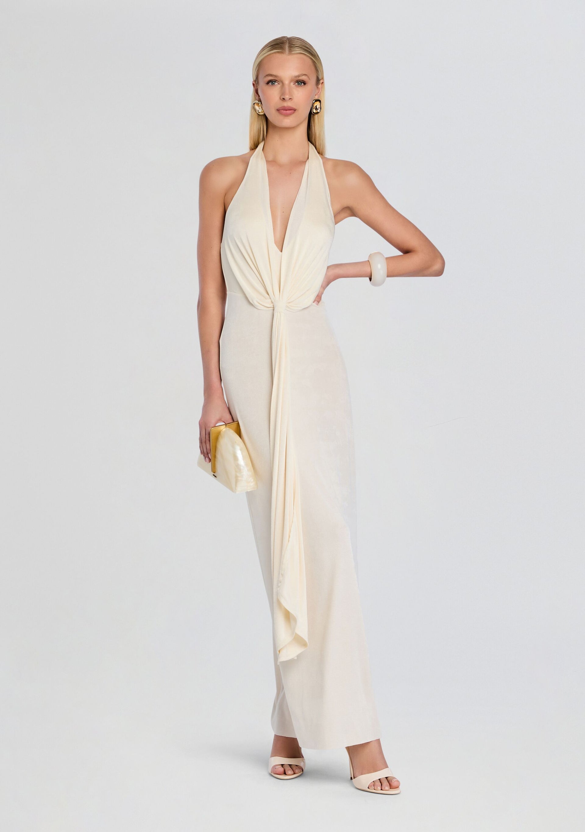 kyanne high split maxi dress cream multi SEROYA Kayla Dress in Cream