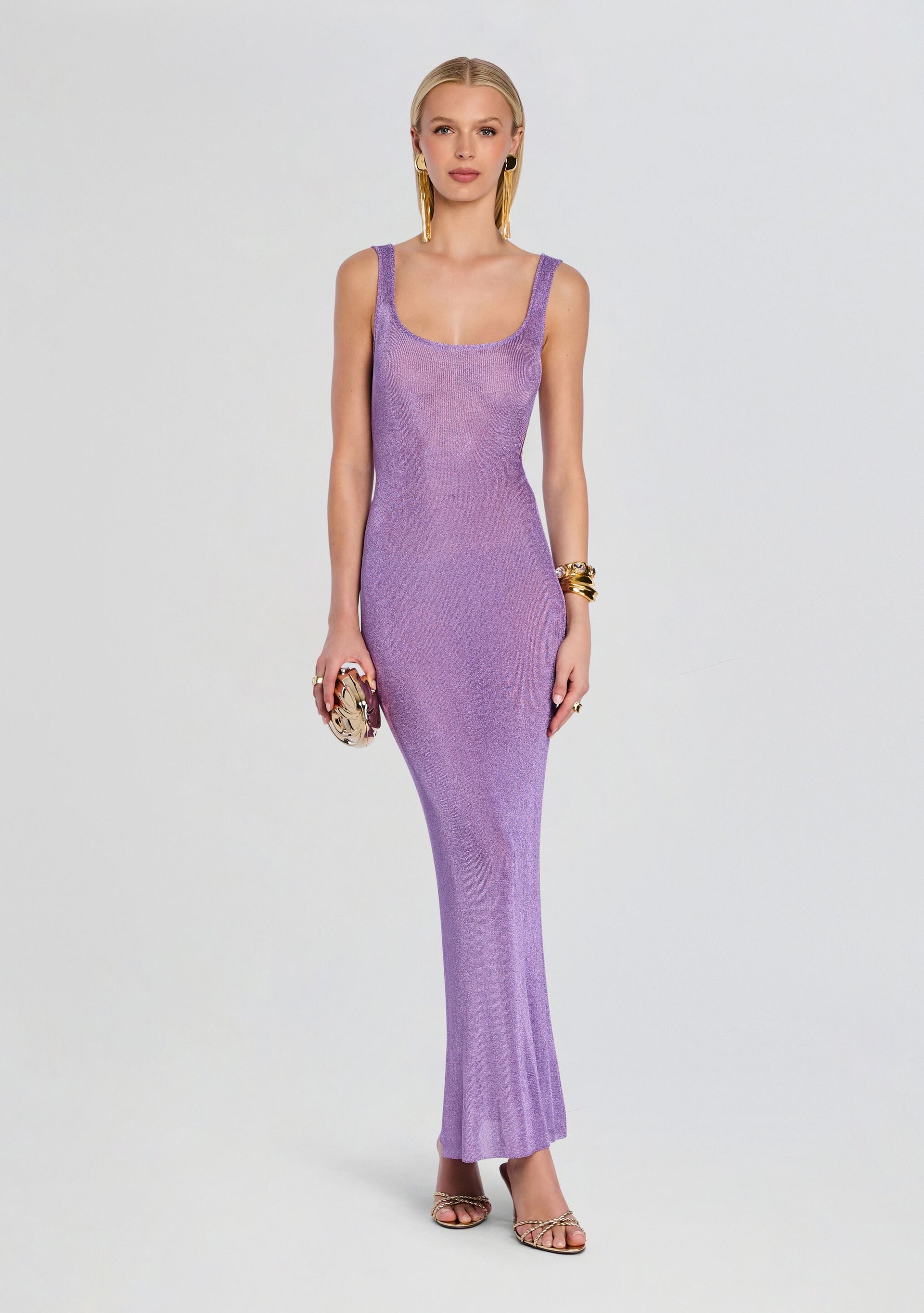 SEROYA Martina Metallic Knit Dress in Lavender