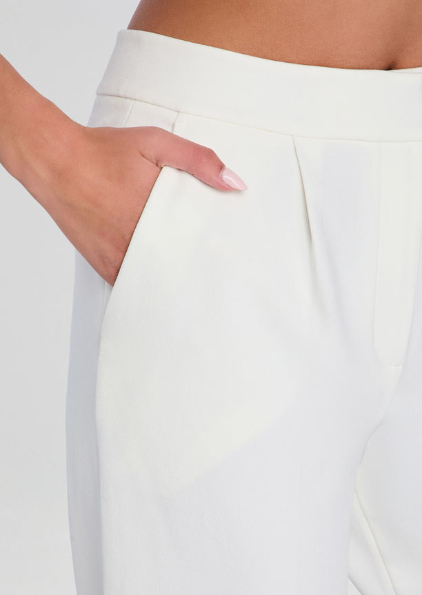 White Pin Tuck Palazzo Pants close up of pocket and waistband