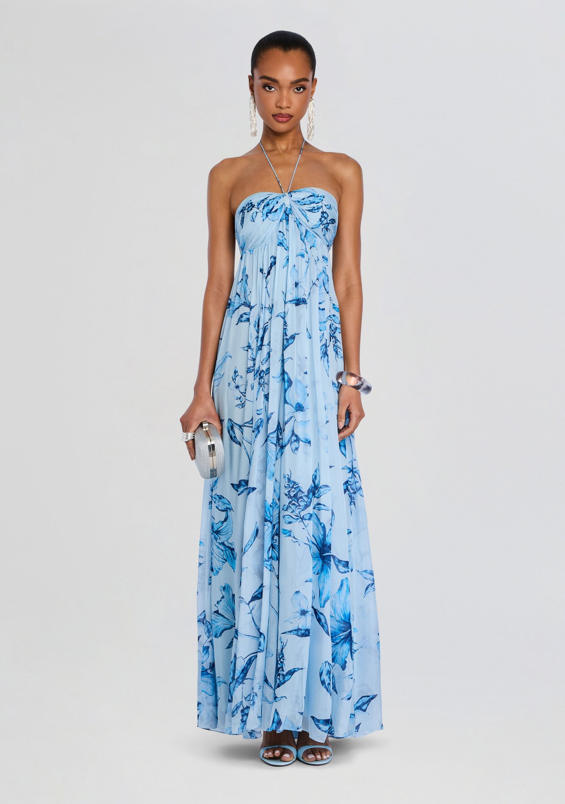 ROCOCO SAND Strapless Flared Dress | Blue/Floral | Size XS