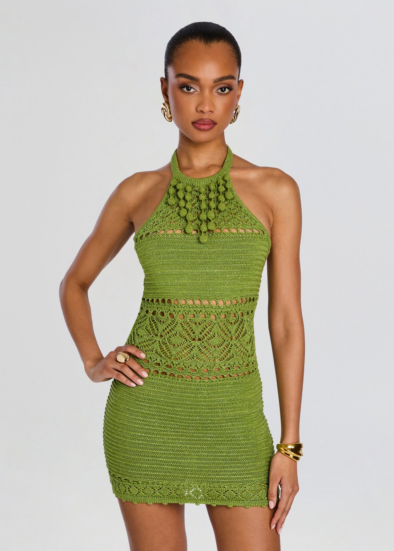 retroféte Women's Roseline Metallic Crochet Dress - Green