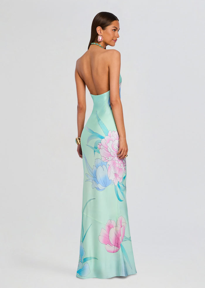 Back view of the Anat Dress showing a low back and pastel floral print media 4 of 5