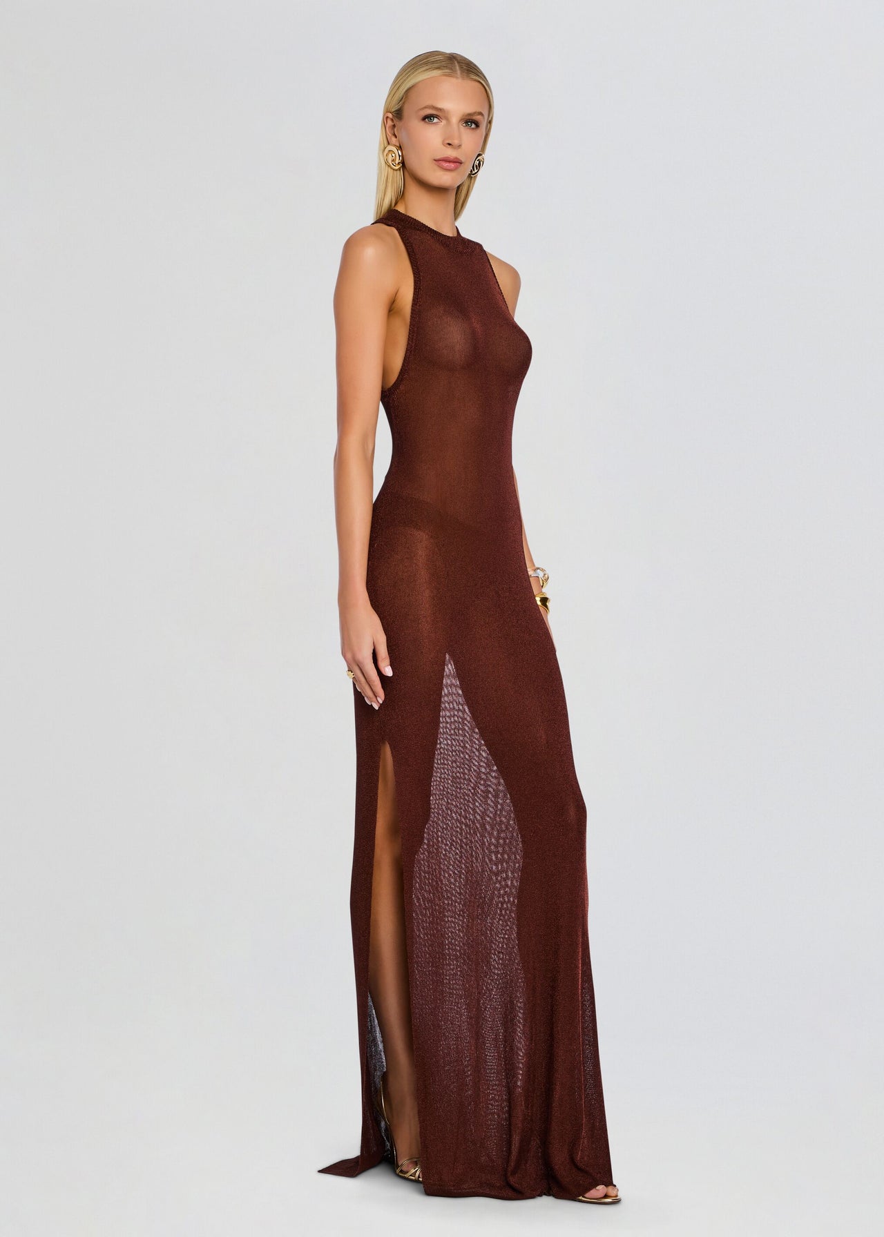 hennes maxi dresses Henne Metallic Knit Maxi Dress – Retrofete