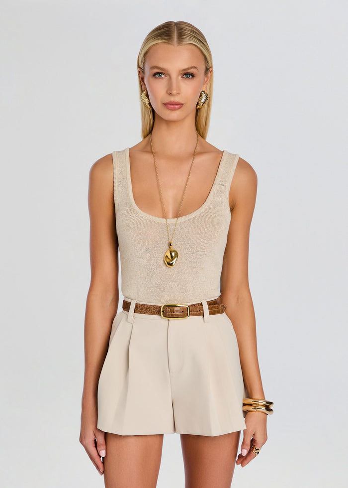 Front view of Hero Tank Top on a model with subtle gold jewelry media 1 of 5