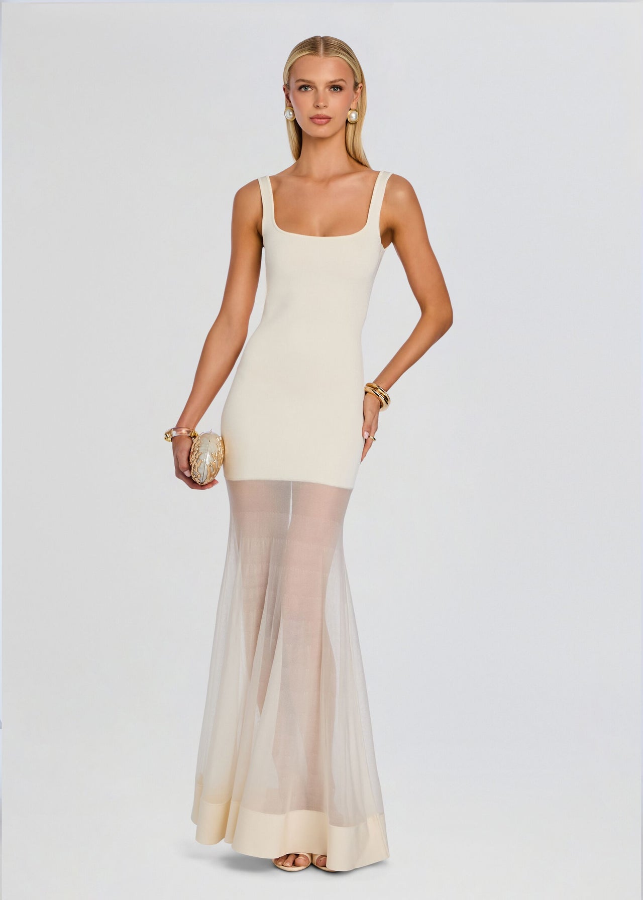 formal knit dresses SEROYA Inga Dress in Ivory round neck Color:Light Pink Foil Hip 107 Fine Oversized Jean Dress