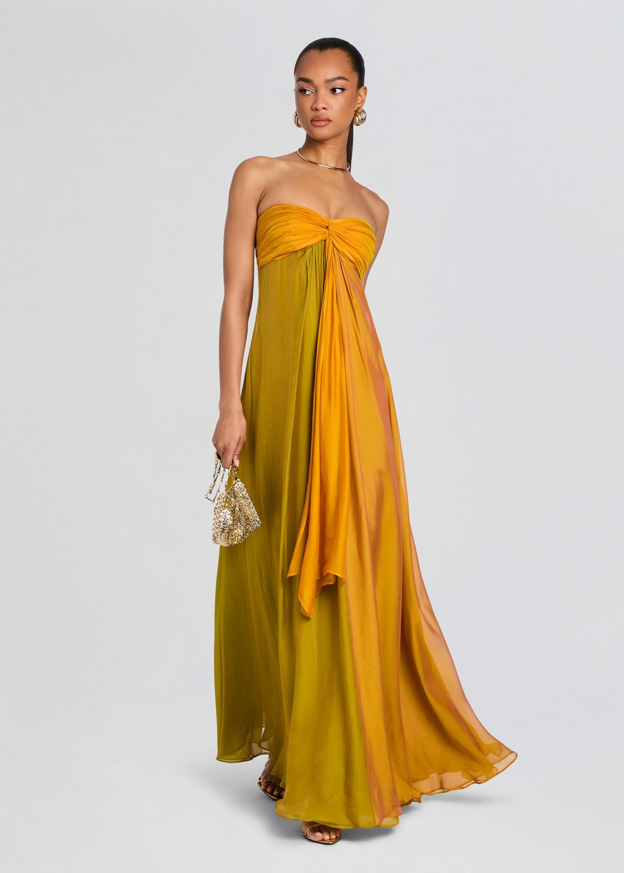 Retrofête Lunaria Chiffon Maxi Dress | Yellow | Size M