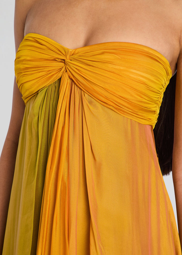 Yellow strapless dress with a knot detail on a white background media 2 of 5