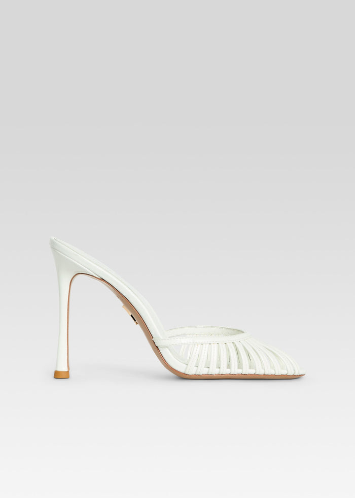 Allistair Sandal white woven strappy mule with a slender stiletto heel media 1 of 5