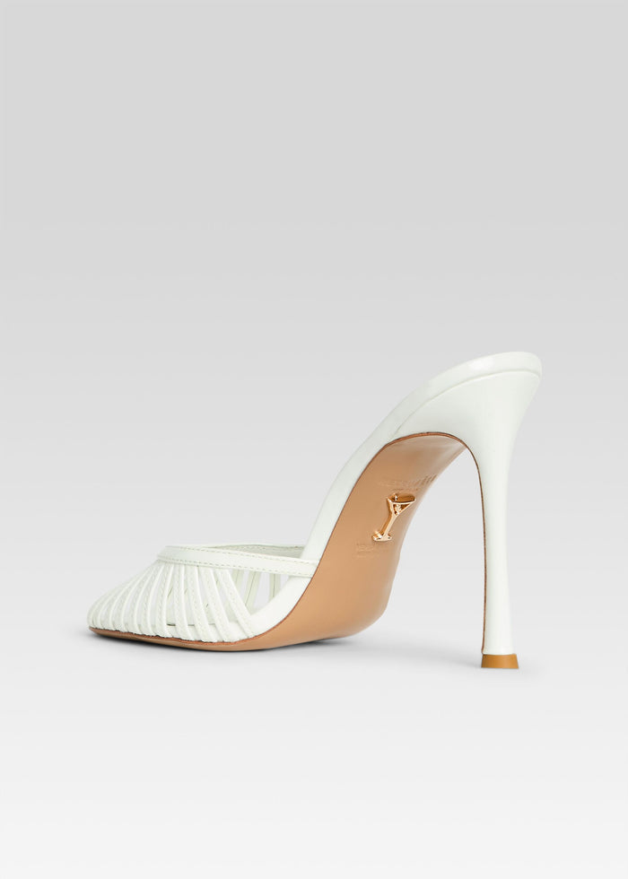 Allistair Sandal side view in white with high stiletto heel and slender ankle strap media 5 of 5
