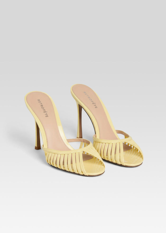 Allistair Sandal pale yellow high heel with multiple thin toe straps and open toe media 4 of 5
